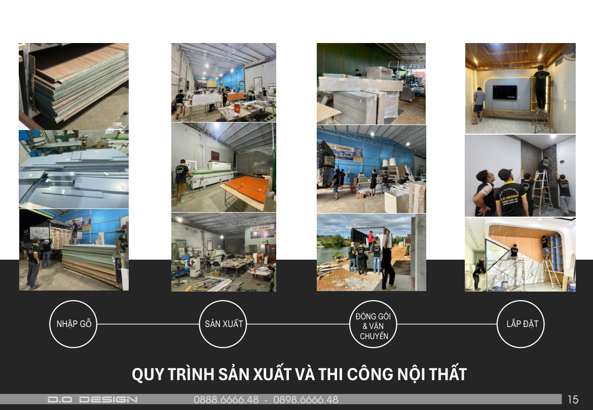 Trang hồ sơ D.O Design về quy trình sản xuất và thi công nội thất.